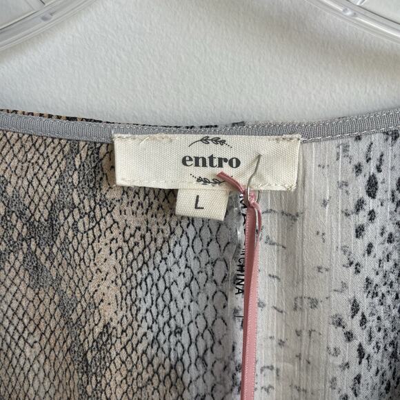 NWT Entro Python Print Babydoll Mini Dress Puff Sleeves Boho Chic Size Large - Picture 5 of 13